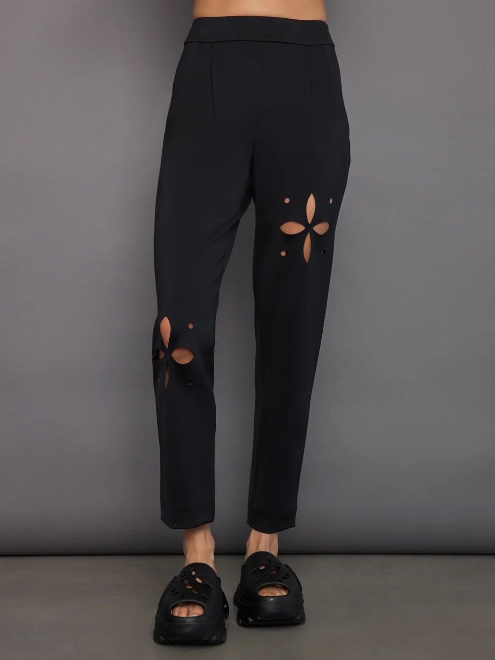 Carbon38 Black Laser-Cut Drawstring Ankle Pants